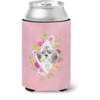 "Caroline's Treasures CK4211CC Shih Tzu Puppy Pink Flowers Can or Bottle Hugger cold-beverage-koozies, 12 oz, Multicolor"