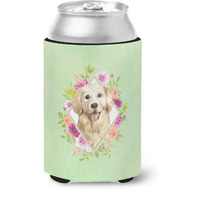 "Caroline's Treasures CK4395CC Golden Retriever Green Flowers Can or Bottle Hugger cold-beverage-koozies, 12 oz, Multicolor"