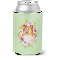 "Caroline's Treasures Sheltie Shetland Sheepdog Green Flowers Can or Bottle Hugger cold-beverage-koozies, 12 oz, Multicolor"