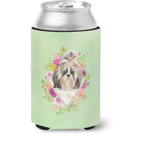 "Caroline's Treasures CK4372CC Shih Tzu Green Flowers Can or Bottle Hugger cold-beverage-koozies, 12 oz, Multicolor"