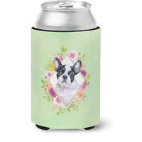 "Caroline's Treasures CK4303CC French Bulldog Green Flowers Can or Bottle Hugger cold-beverage-koozies, 12 oz, Multicolor"