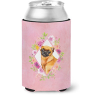 "Caroline's Treasures CK4185CC Brabant Griffon Pink Flowers Can or Bottle Hugger cold-beverage-koozies, 12 oz, Multicolor"