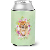 "Caroline's Treasures Tibetian Mastiff Puppy Green Flowers Can or Bottle Hugger cold-beverage-koozies, 12 oz, Multicolor"