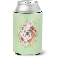 "Caroline's Treasures CK4400CC English Bulldog Green Flowers Can or Bottle Hugger cold-beverage-koozies, 12 oz, Multicolor"