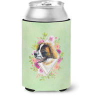 "Caroline's Treasures CK4347CC Saint Bernard #2 Green Flowers Can or Bottle Hugger cold-beverage-koozies, 12 oz, Multicolor"