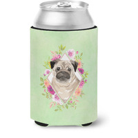 "Caroline's Treasures CK4378CC Fawn Pug Green Flowers Can or Bottle Hugger cold-beverage-koozies, 12 oz, Multicolor"