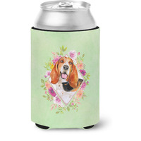 "Caroline's Treasures CK4276CC Basset Hound Green Flowers Can or Bottle Hugger cold-beverage-koozies, 12 oz, Multicolor"