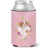 "Caroline's Treasures CK4254CC Brittany Spaniel Pink Flowers Can or Bottle Hugger cold-beverage-koozies, 12 oz, Multicolor"