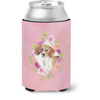 "Caroline's Treasures CK4265CC Beagle Pink Flowers Can or Bottle Hugger cold-beverage-koozies, 12 oz, Multicolor"