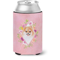 "Caroline's Treasures CK4169CC Pomeranian #1 Pink Flowers Can or Bottle Hugger cold-beverage-koozies, 12 oz, Multicolor"