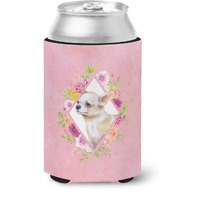 "Caroline's Treasures CK4129CC Chihuahua #2 Pink Flowers Can or Bottle Hugger cold-beverage-koozies, 12 oz, Multicolor"