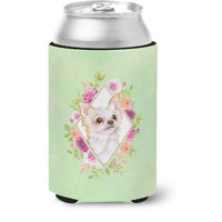 "Caroline's Treasures CK4287CC Long Hair Chihuahua Green Flowers Can or Bottle Hugger cold-beverage-koozies, 12 oz, Multicolor"