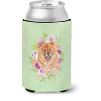 "Caroline's Treasures CK4291CC Chow #1 Green Flowers Can or Bottle Hugger cold-beverage-koozies, 12 oz, Multicolor"