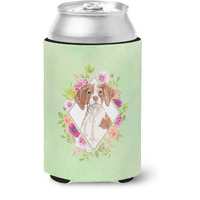 "Caroline's Treasures CK4414CC Brittany Spaniel Green Flowers Can or Bottle Hugger cold-beverage-koozies, 12 oz, Multicolor"