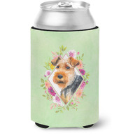 "Caroline's Treasures CK4352CC Welsh Terrier Green Flowers Can or Bottle Hugger cold-beverage-koozies, 12 oz, Multicolor"