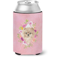 "Caroline's Treasures CK4219CC Pomeranian Pink Flowers Can or Bottle Hugger cold-beverage-koozies, 12 oz, Multicolor"