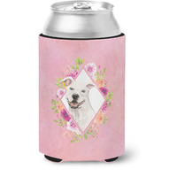 "Caroline's Treasures White Pit Bull Terrier Pink Flowers Can or Bottle Hugger cold-beverage-koozies, 12 oz, Multicolor"