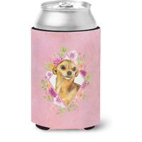 "Caroline's Treasures CK4128CC Chihuahua #1 Pink Flowers Can or Bottle Hugger cold-beverage-koozies, 12 oz, Multicolor"