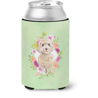 "Caroline's Treasures CK4406CC Champagne Cockapoo Green Flowers Can or Bottle Hugger cold-beverage-koozies, 12 oz, Multicolor"