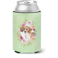 "Caroline's Treasures CK4425CC Beagle Green Flowers Can or Bottle Hugger cold-beverage-koozies, 12 oz, Multicolor"