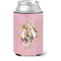 "Caroline's Treasures CK4204CC Airedale Terrier Pink Flowers Can or Bottle Hugger cold-beverage-koozies, 12 oz, Multicolor"