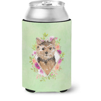 "Caroline's Treasures CK4380CC Norwich Terrier Green Flowers Can or Bottle Hugger cold-beverage-koozies, 12 oz, Multicolor"