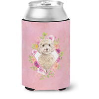 "Caroline's Treasures CK4246CC Champagne Cockapoo Pink Flowers Can or Bottle Hugger cold-beverage-koozies, 12 oz, Multicolor"