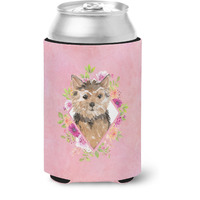 "Caroline's Treasures CK4220CC Norwich Terrier Pink Flowers Can or Bottle Hugger cold-beverage-koozies, 12 oz, Multicolor"