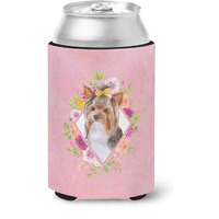 "Caroline's Treasures CK4194CC Yorkshire Terrier #1 Pink Flowers Can or Bottle Hugger cold-beverage-koozies, 12 oz, Multicolor"