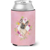 "Caroline's Treasures CK4238CC Fawn French Bulldog Pink Flowers Can or Bottle Hugger cold-beverage-koozies, 12 oz, Multicolor"