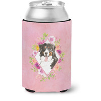 "Caroline's Treasures CK4264CC Bernese Mountain Dog Pink Flowers Can or Bottle Hugger cold-beverage-koozies, 12 oz, Multicolor"