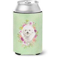 "Caroline's Treasures CK4423CC Bichon Frise Green Flowers Can or Bottle Hugger cold-beverage-koozies, 12 oz, Multicolor"