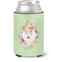 "Caroline's Treasures CK4359CC Fox Terrier Green Flowers Can or Bottle Hugger cold-beverage-koozies, 12 oz, Multicolor"