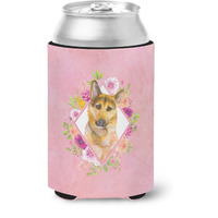 "Caroline's Treasures CK4147CC German Shepherd #2 Pink Flowers Can or Bottle Hugger cold-beverage-koozies, 12 oz, Multicolor"