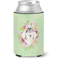 "Caroline's Treasures CK4370CC Siberian Husky Green Flowers Can or Bottle Hugger cold-beverage-koozies, 12 oz, Multicolor"