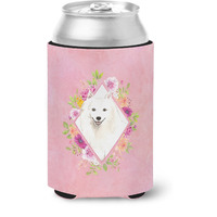 "Caroline's Treasures CK4229CC Japanese Spitz Pink Flowers Can or Bottle Hugger cold-beverage-koozies, 12 oz, Multicolor"