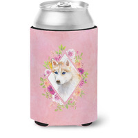 "Caroline's Treasures CK4148CC Red Siberian Husky Pink Flowers Can or Bottle Hugger cold-beverage-koozies, 12 oz, Multicolor"