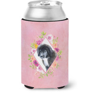 "Caroline's Treasures CK4164CC Newfoundland Puppy Pink Flowers Can or Bottle Hugger cold-beverage-koozies, 12 oz, Multicolor"