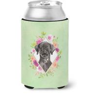 "Caroline's Treasures CK4421CC Black Labrador Green Flowers Can or Bottle Hugger cold-beverage-koozies, 12 oz, Multicolor"