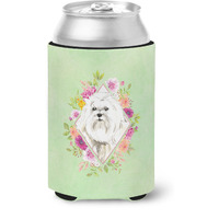 "Caroline's Treasures CK4383CC Maltese Green Flowers Can or Bottle Hugger cold-beverage-koozies, 12 oz, Multicolor"