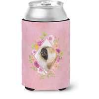 "Caroline's Treasures CK4166CC Pekingese Pink Flowers Can or Bottle Hugger cold-beverage-koozies, 12 oz, Multicolor"