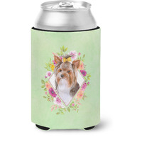 "Caroline's Treasures CK4354CC Yorkshire Terrier #1 Green Flowers Can or Bottle Hugger cold-beverage-koozies, 12 oz, Multicolor"