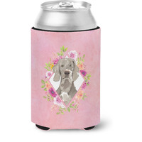 "Caroline's Treasures CK4205CC Weimaraner Pink Flowers Can or Bottle Hugger cold-beverage-koozies, 12 oz, Multicolor"