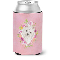 "Caroline's Treasures CK4203CC Westie Pink Flowers Can or Bottle Hugger cold-beverage-koozies, 12 oz, Multicolor"