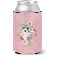 "Caroline's Treasures CK4215CC Schnauzer #1 Pink Flowers Can or Bottle Hugger cold-beverage-koozies, 12 oz, Multicolor"