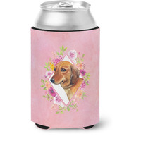 "Caroline's Treasures CK4134CC Dachshund Red #1 Pink Flowers Can or Bottle Hugger cold-beverage-koozies, 12 oz, Multicolor"