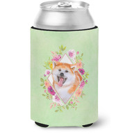 "Caroline's Treasures CK4271CC Akita Green Flowers Can or Bottle Hugger cold-beverage-koozies, 12 oz, Multicolor"