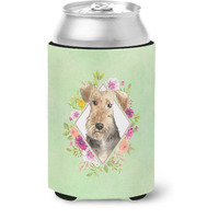 "Caroline's Treasures CK4364CC Airedale Terrier Green Flowers Can or Bottle Hugger cold-beverage-koozies, 12 oz, Multicolor"