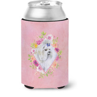 "Caroline's Treasures CK4159CC Maltese Pink Flowers Can or Bottle Hugger cold-beverage-koozies, 12 oz, Multicolor"