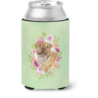 "Caroline's Treasures CK4341CC Shar Pei Green Flowers Can or Bottle Hugger cold-beverage-koozies, 12 oz, Multicolor"